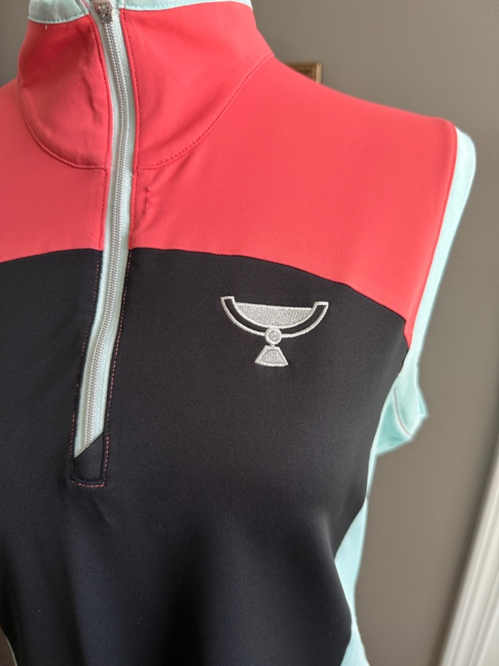FedEx Cup Sleeveless Zip-Front Colorblock Tank Top - Coral, Black & Mint - Picture 3 of 5